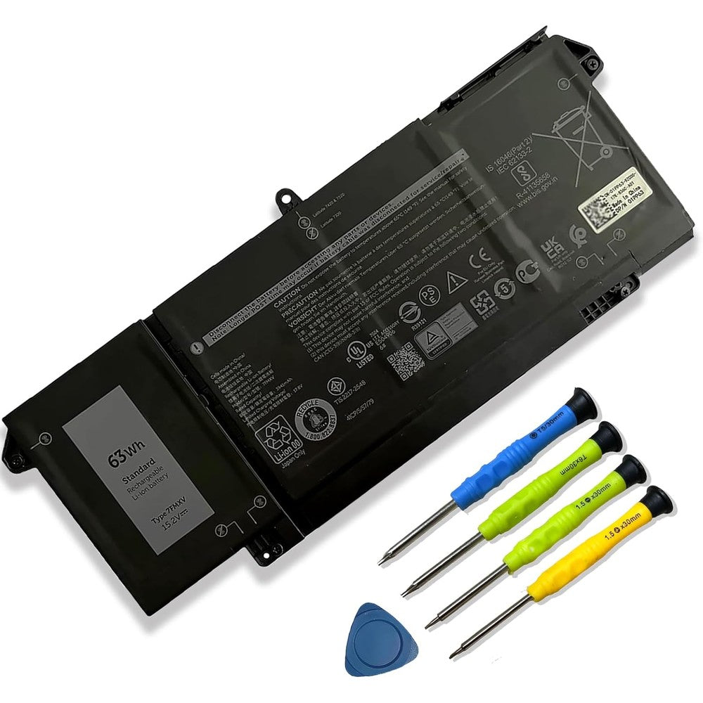 WYGUO 7FMXV laptop battery replacement front view showcasing official product specifications label.