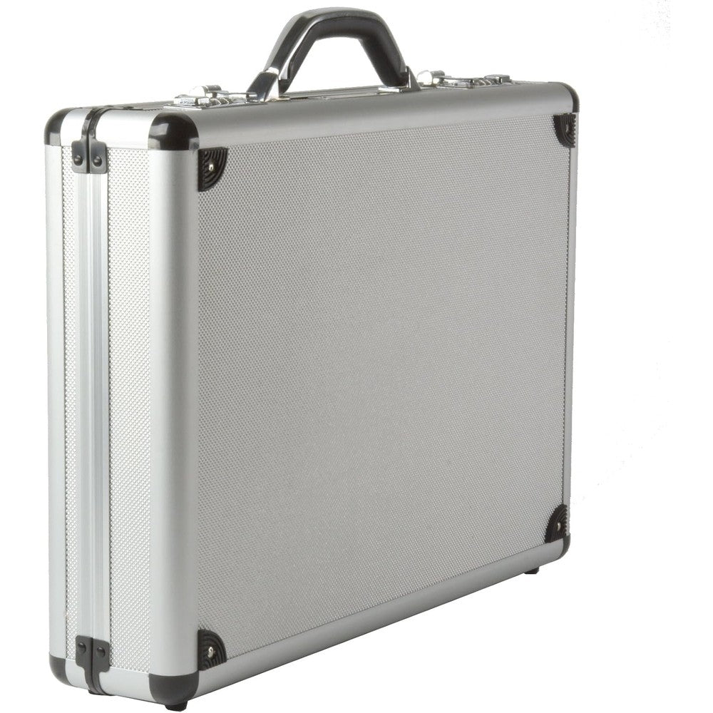 Alpine Swiss aluminum executive laptop briefcase front view in silver metal