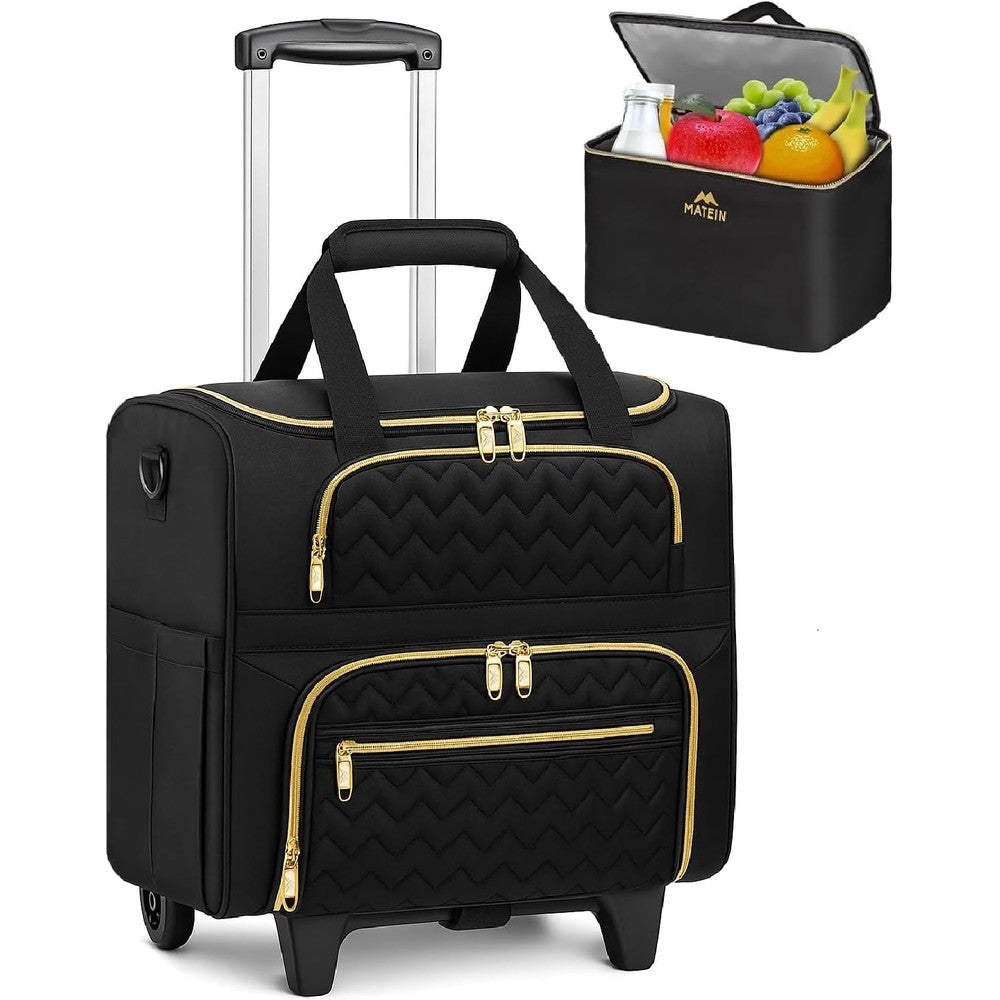 MATEIN rolling laptop bag for women front view in deep black color.