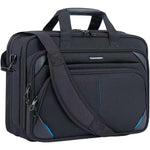 KROSER premium expandable laptop briefcase 17.3 inch front view in black blue