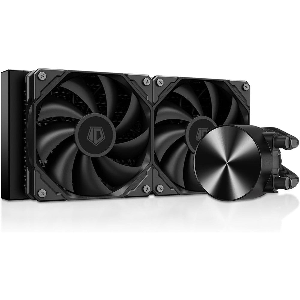 ID-COOLING FX240 PRO liquid CPU cooler front view showing the 240mm black radiator and dual high efficiency fans