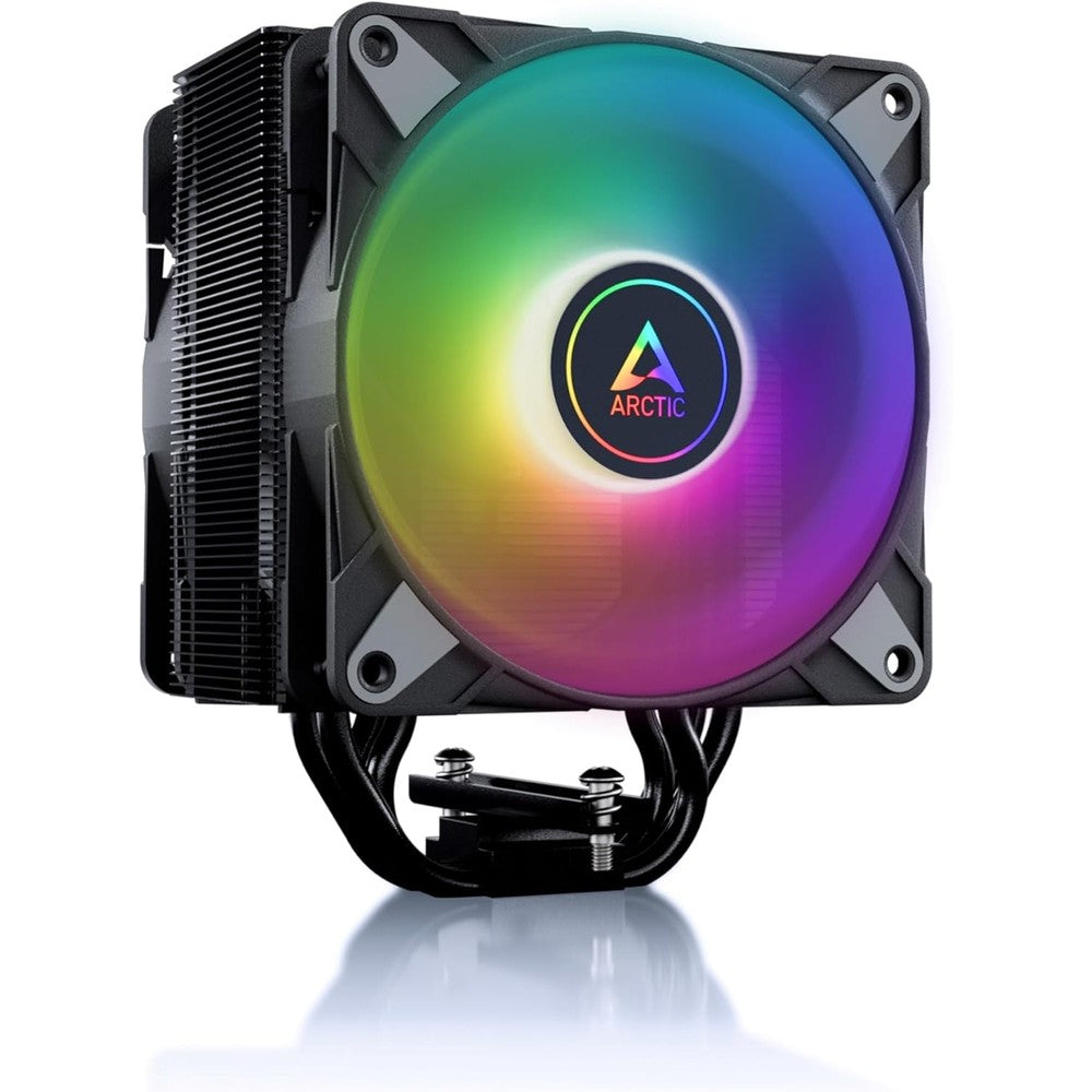 ARCTIC Freezer 36 Black single tower CPU cooler front view showing dual addressable RGB fans