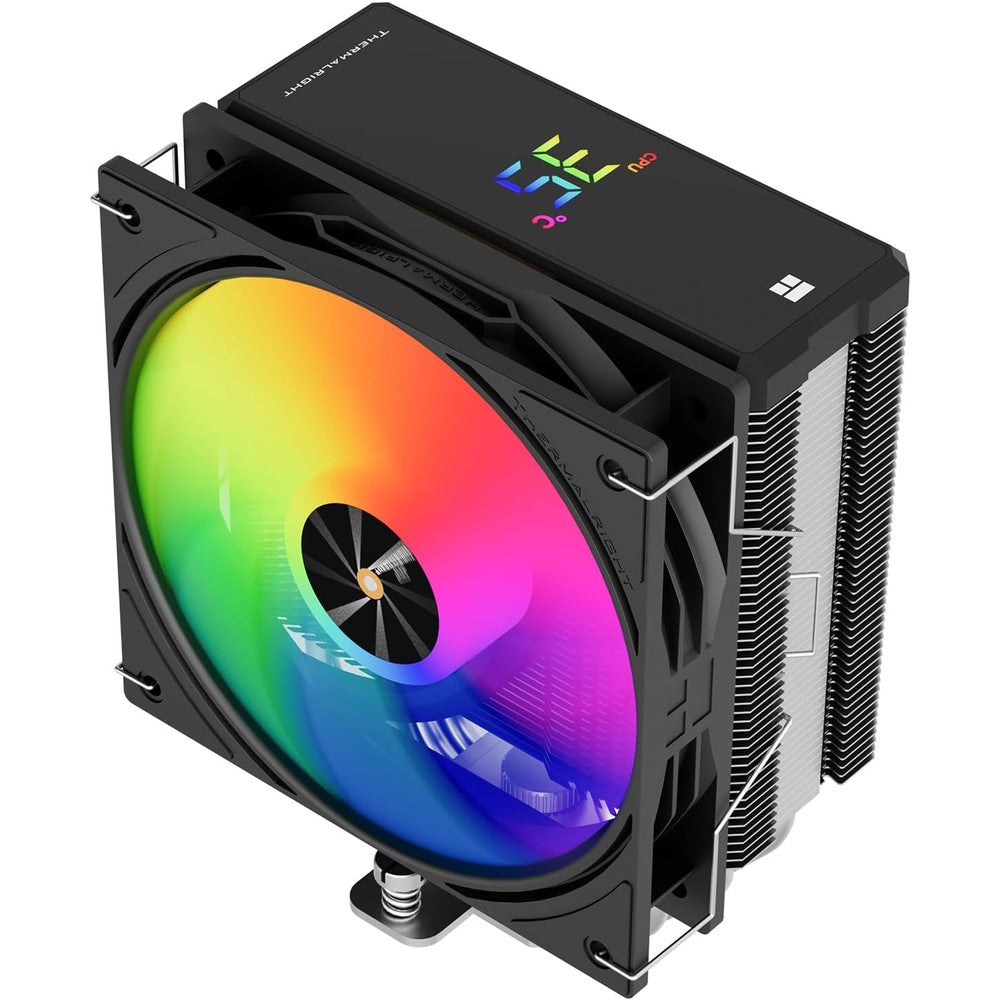 Thermalright Assassin X 120R Digital ARGB Black CPU Air Cooler front view showing the 120 millimeter fan and premium matte black finish.