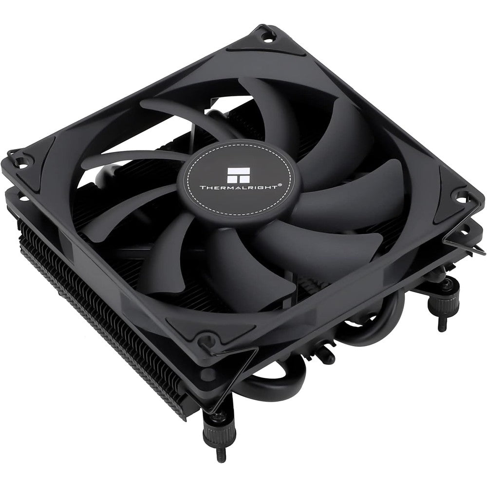 Thermalright AXP90 X36 Black Low Profile CPU Cooler front view showing the sleek black finish and slim profile fan.
