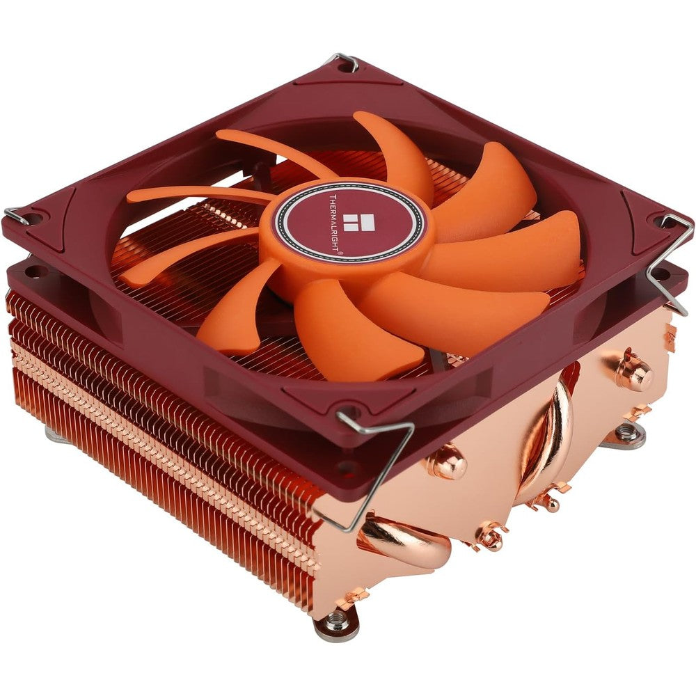 Thermalright AXP90-X53 Full Copper low profile CPU cooler front view showing orange slim fan.