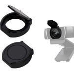 JCWINY universal webcam cover front view showing the sleek black privacy shutter cap design