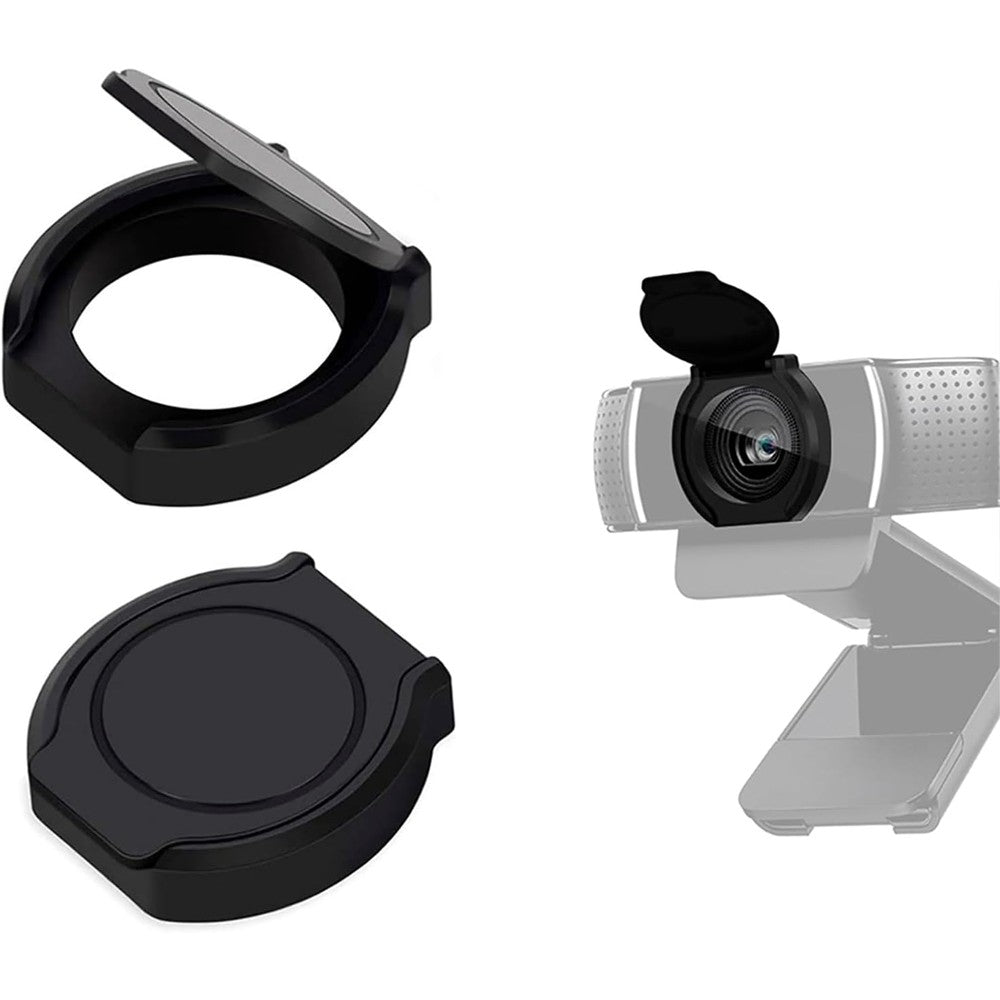 JCWINY universal webcam cover front view showing the sleek black privacy shutter cap design