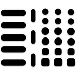 APeiSi Universal Webcam Covers front view pack showing twenty-six pieces of black privacy shields.