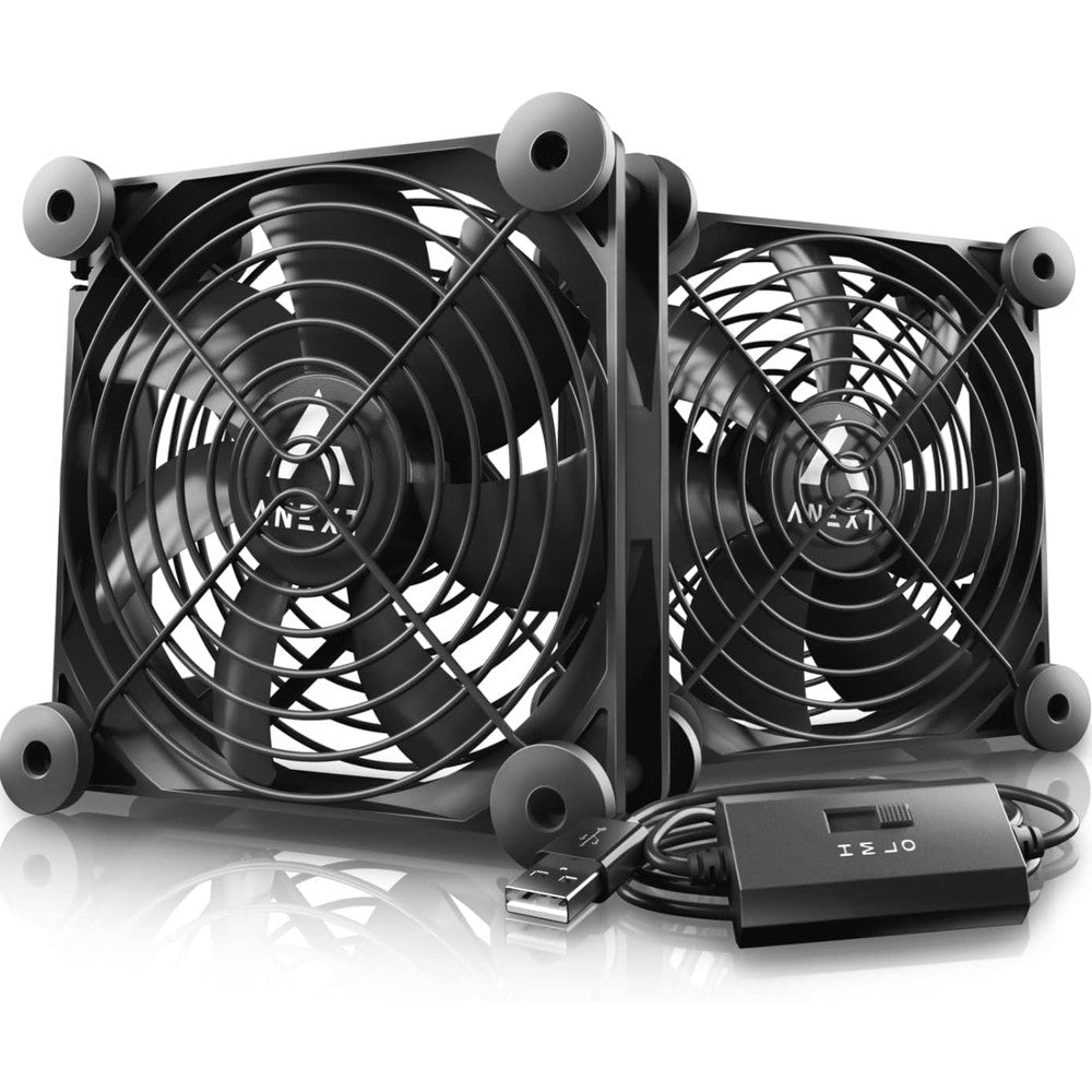 ANEXT 120 Millimeter USB Computer Fan front view showing dual black silent fans