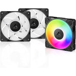 ARCTIC P12 Pro A-RGB 3-Pack front view showcasing three black 120mm premium cabinet fans with addressable RGB lighting