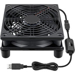 Wathai USB cooling case fan front view showing protective metal grill and rubber feet.