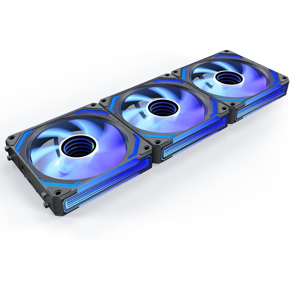 AsiaHorse COSMIQ 120mm reverse case fan front view showing black frame and multi layer infinity mirror lighting