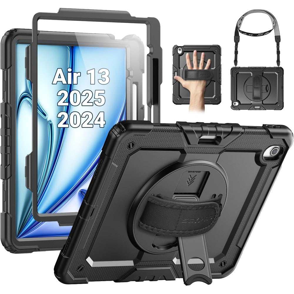 SEYMAC iPad Air 13 Inch M2 Case heavy duty protective armor cover front view showing built-in screen protector