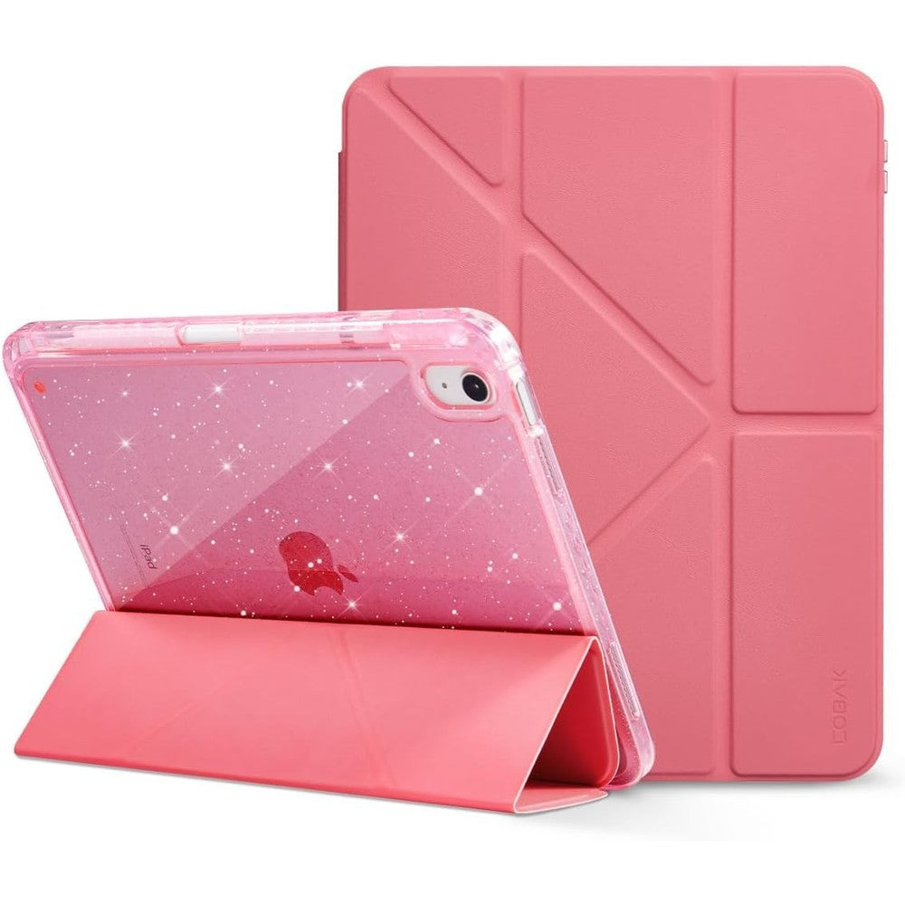CoBak pink glitter tablet case front view displaying smart folio design