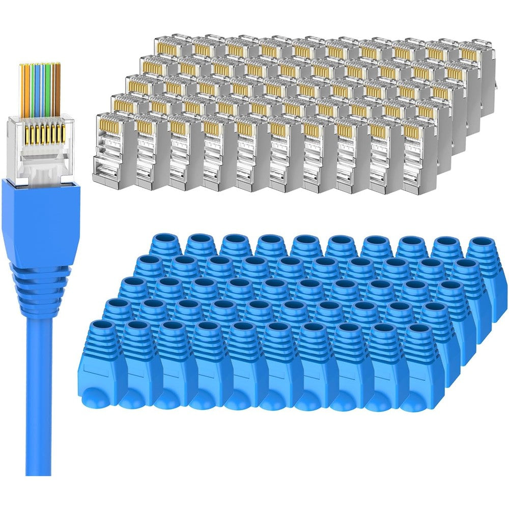 Brileine Cat 6 shielded pass through rj45 connectors premium network plug front view