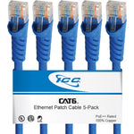ICC Category 6 Ethernet Patch Cord 5 Pack front view showing five blue network cables with snagless connectors.