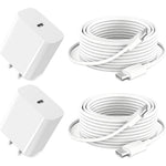 GKW iPad Fast Charger 2-Pack front view showcasing two white 20W wall adapter blocks and two coiled cables.