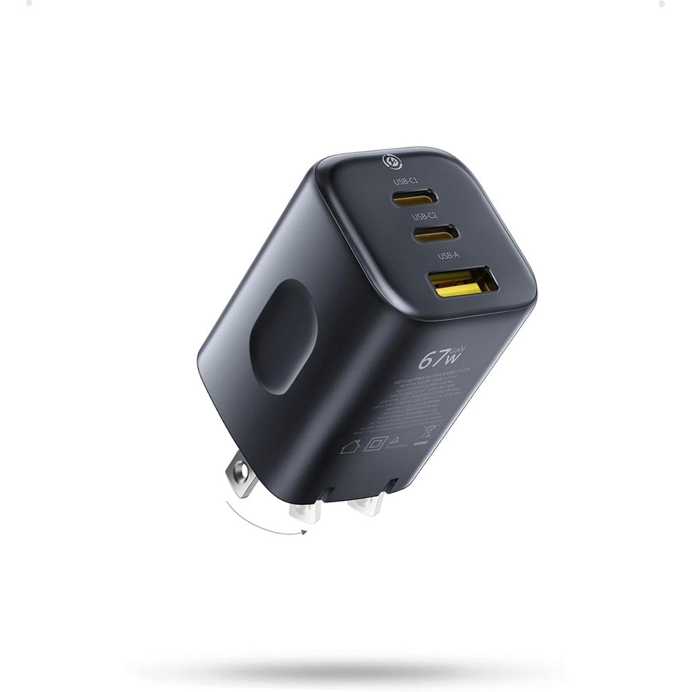 Baseus PICOGO 67W USB C Charger compact front view showing foldable plug