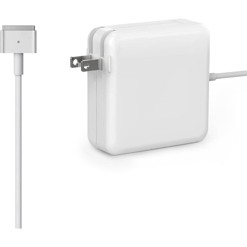 SiliconV MacBook Pro charger 85W T-Tip power adapter front view showing the compact white block and magnetic cable