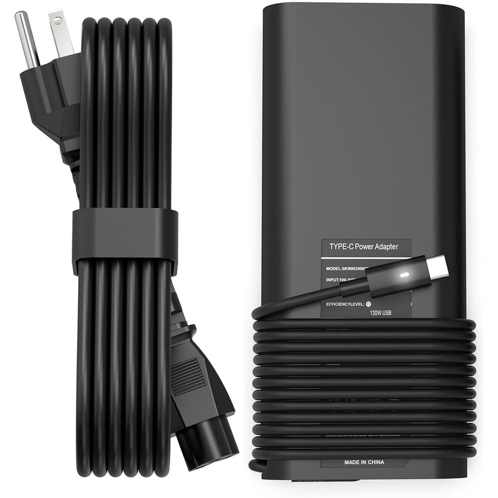 Abrale 130 Watt USB Type-C laptop charger showing the front view of the rectangular black adapter block with wrapped cable.