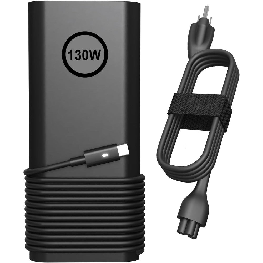POWJDWZ 130W USB Type C Laptop Charger front view showing slim power brick design