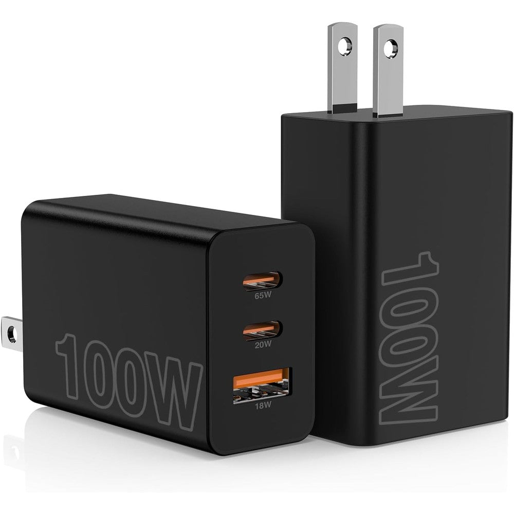 Hzevn 100W USB C wall charger block front view showing multi-port layout for high-speed device charging.
