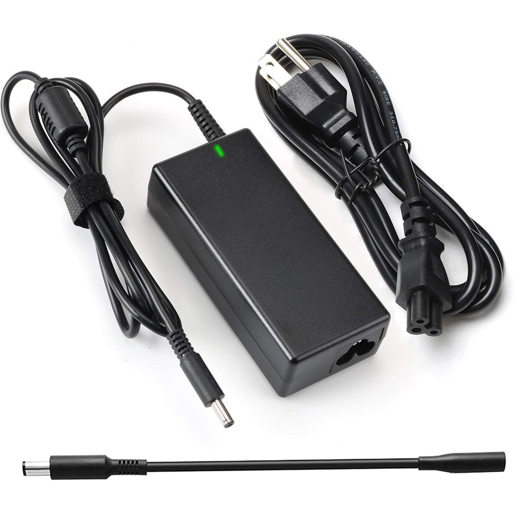 E ERSY sixty five watt laptop charger front view showing power brick and attached direct current cord