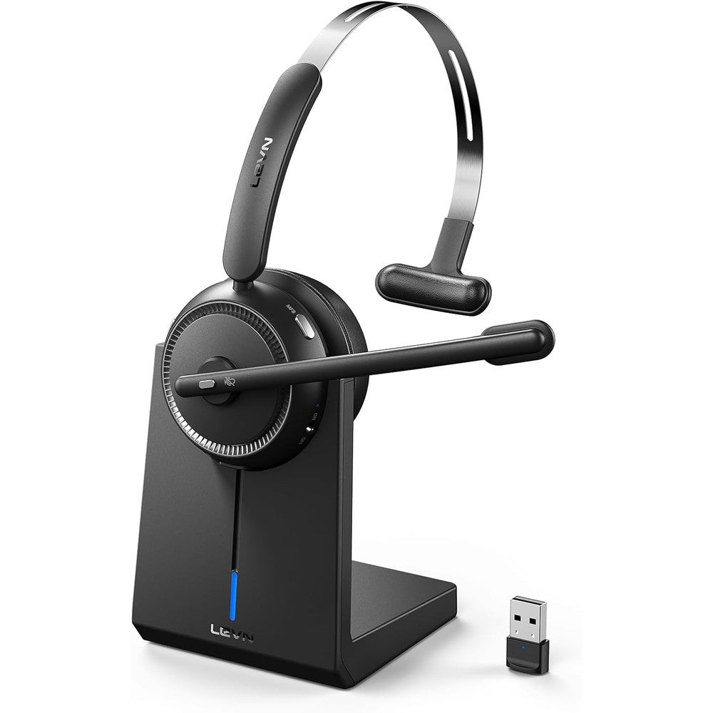 Levn wireless headset front view with noise cancelling mic