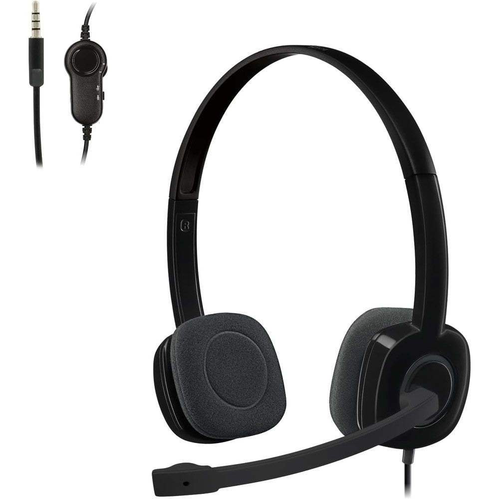 Logitech H151 wired stereo headset front view black