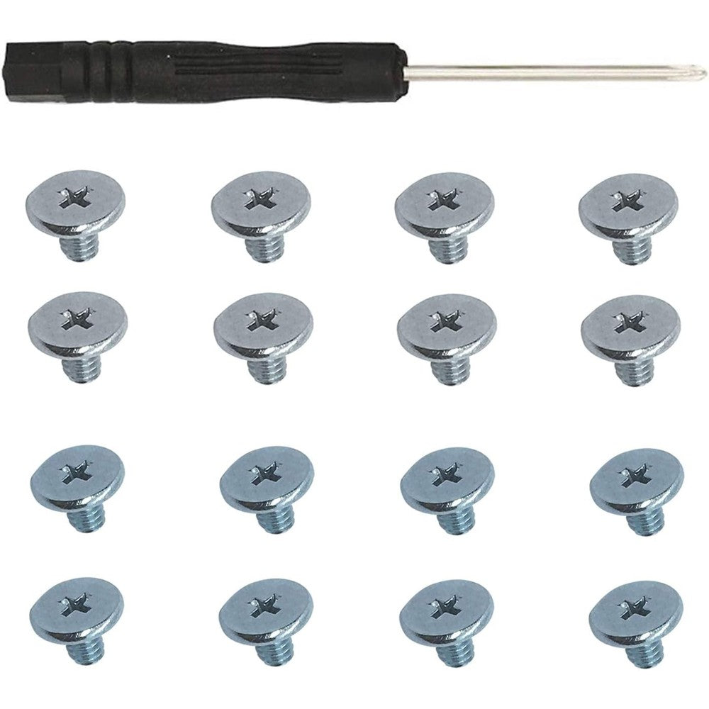 SGTKJSJS M.2 2280 SSD Screws Kit front view showing sixteen stainless steel screws neatly arranged next to the included magnetic precision screwdriver tool.