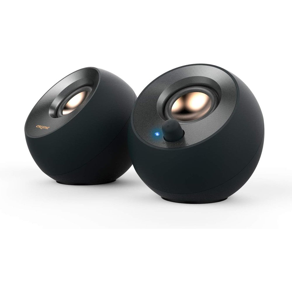 Creative Pebble V2 minimalistic black desktop speakers front view