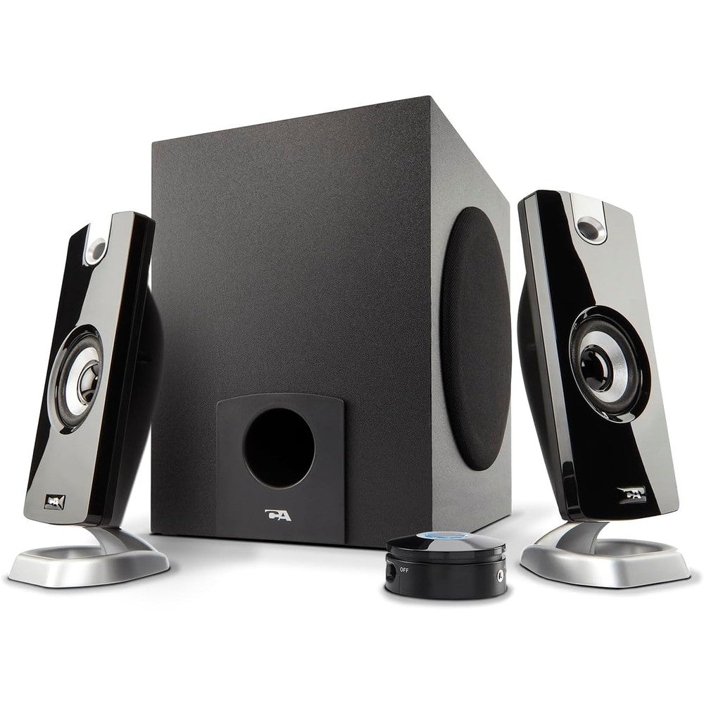 Cyber Acoustics CA-3090 2.1 speaker system front view with subwoofer