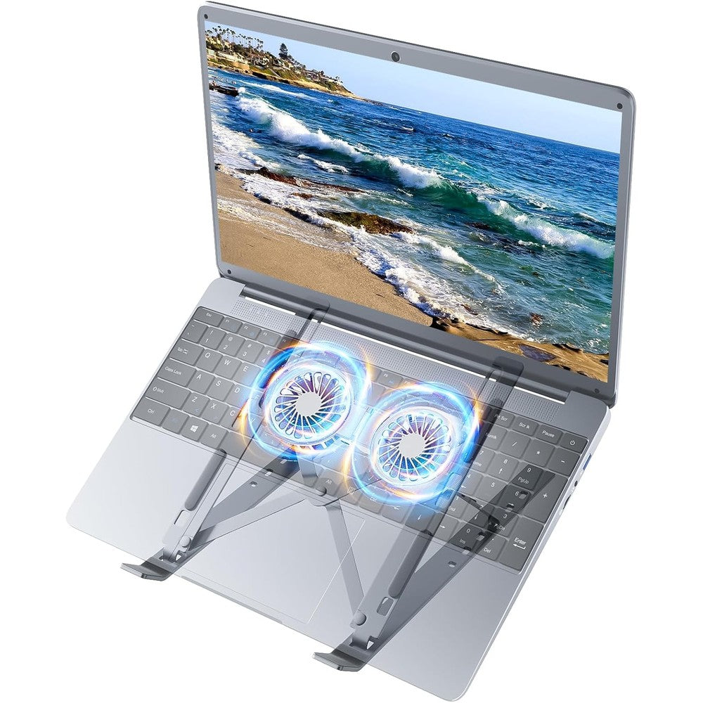 Naclud adjustable laptop stand front view showing ventilated aluminum frame and anti-slip silicone support pads.