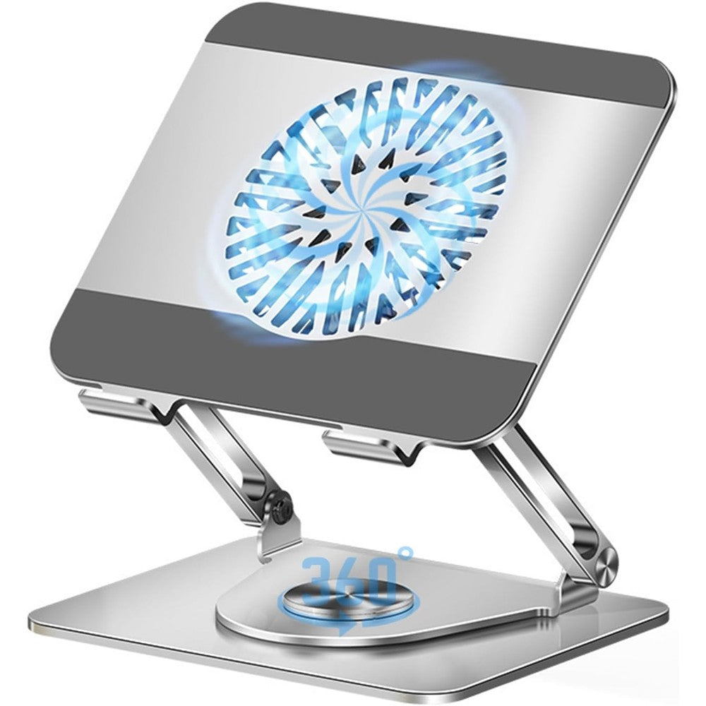 VanFeb rotating laptop cooling stand front view featuring silver alloy steel frame and dual-bar support