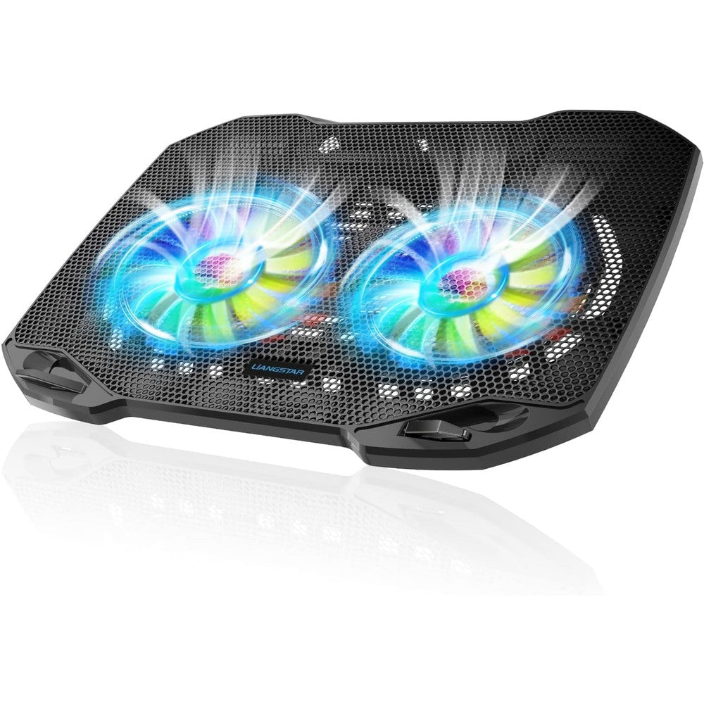 LIANGSTAR laptop cooling pad front view showing the dual fan metal mesh surface.