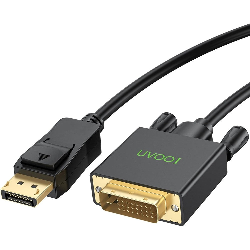 UVOOI DisplayPort to DVI-D cable front view with gold-plated connectors.