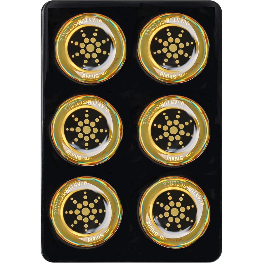 Generic EMF blocker stickers 6 pack golden front view for electronics