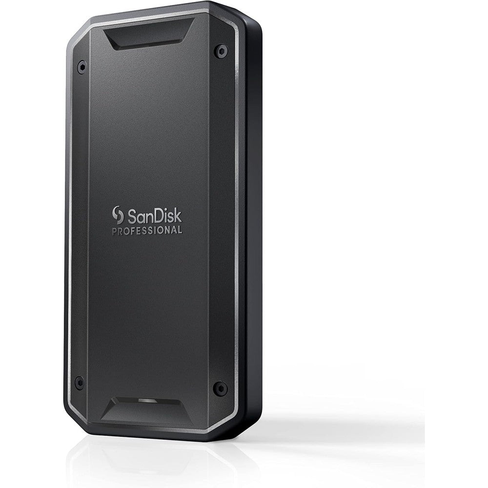 SanDisk Professional PRO-G40 4TB external solid state drive front view showing rugged black enclosure.