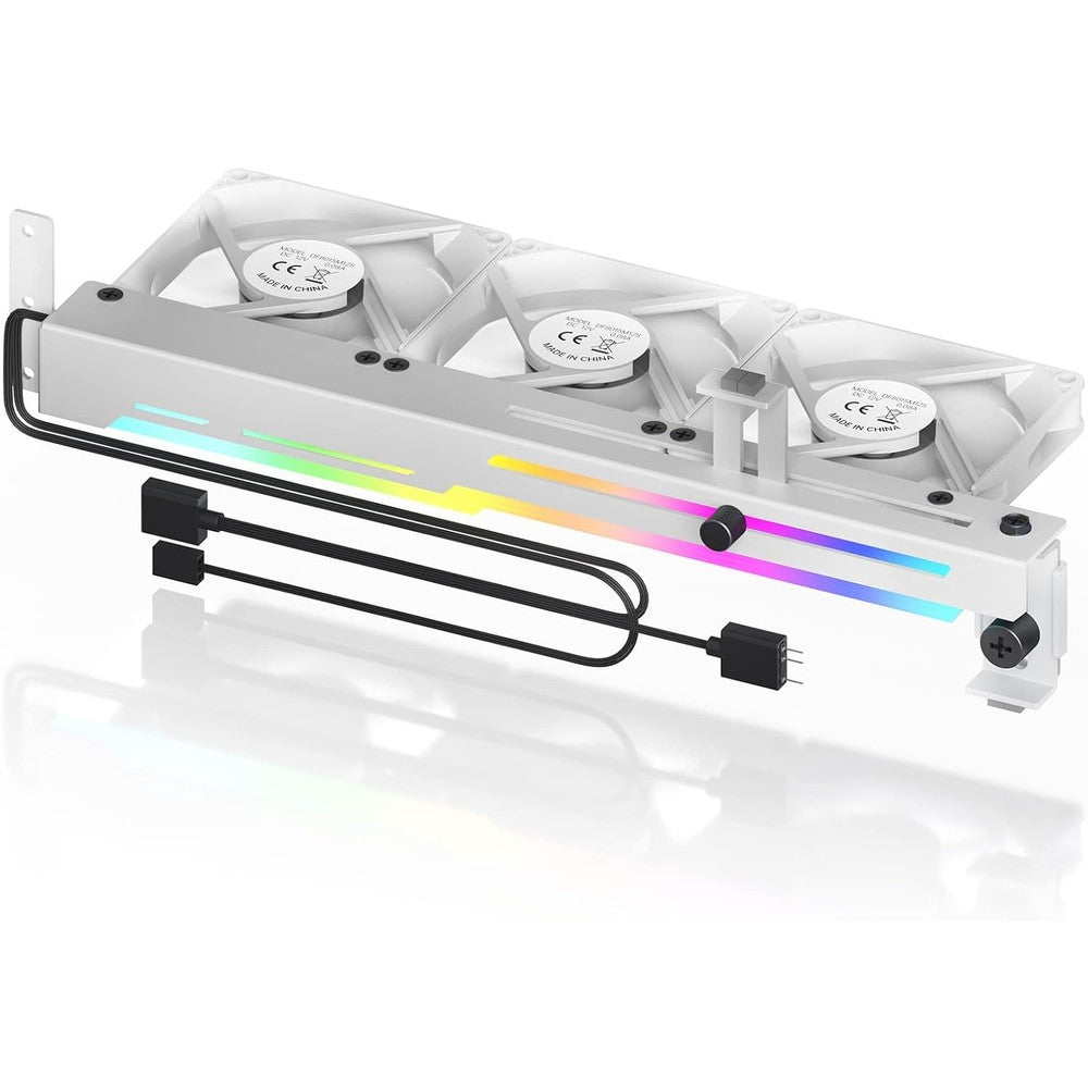 AsiaHorse graphics card holder and cooler white front view showcasing three ARGB fans
