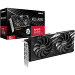 ASRock AMD Radeon RX 7700 XT Challenger graphics card front view showcasing the dual fan cooling system.
