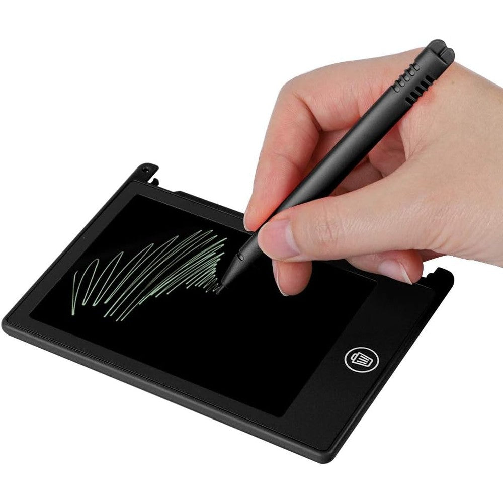 Wendry LCD drawing board front view showing the compact black four point five inch screen with neon green digital sketches.