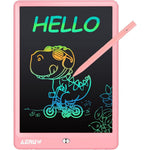 ERUW 10 inch LCD writing tablet front view showing colorful doodle screen for kids.