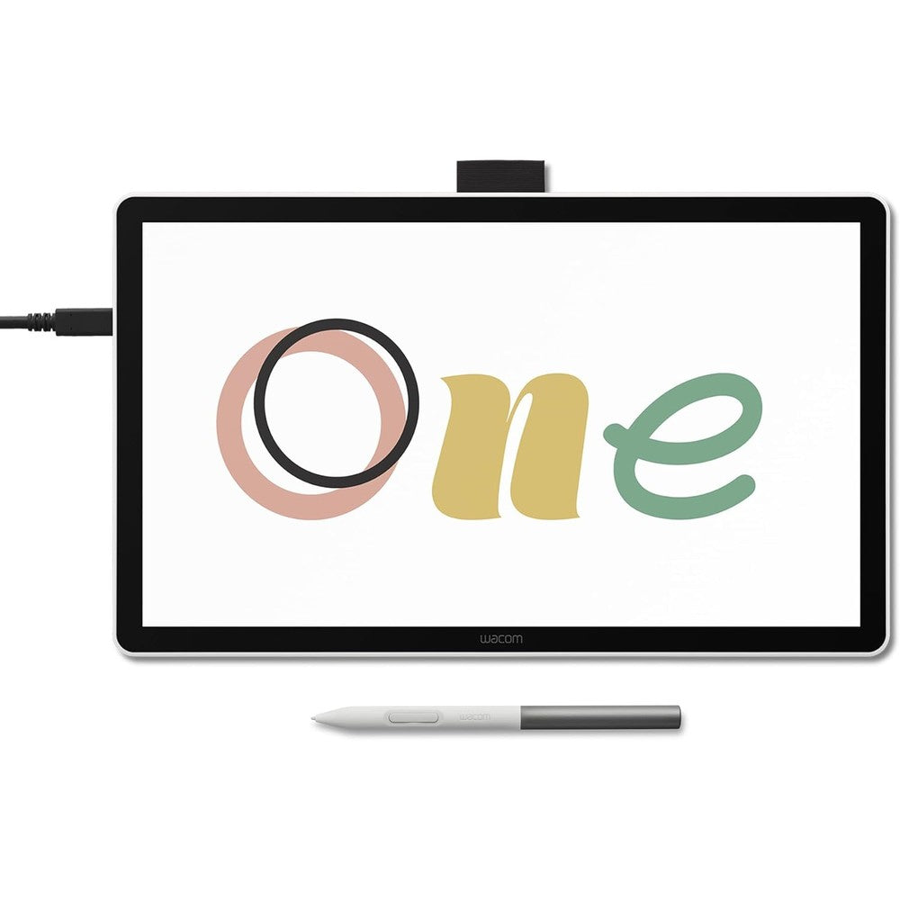 Wacom One 14 drawing tablet front view showcasing the full-laminated screen panel and white bezel layout.