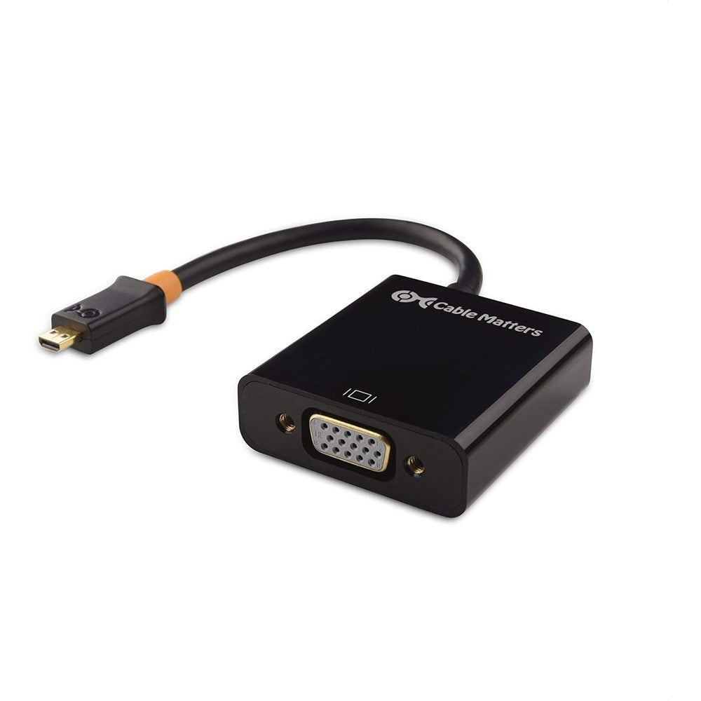 Cable Matters Micro HDMI to VGA Adapter front view showing gold plated connector