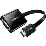 UGREEN Active HDMI to VGA Adapter front view showing the sleek black male HDMI connector and premium build quality.