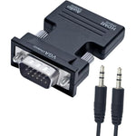 DTECH HDMI to VGA adapter with audio port front view displaying gold-plated connectors.