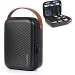 Luxtude electronics organizer travel case front view showing black carbon fiber texture