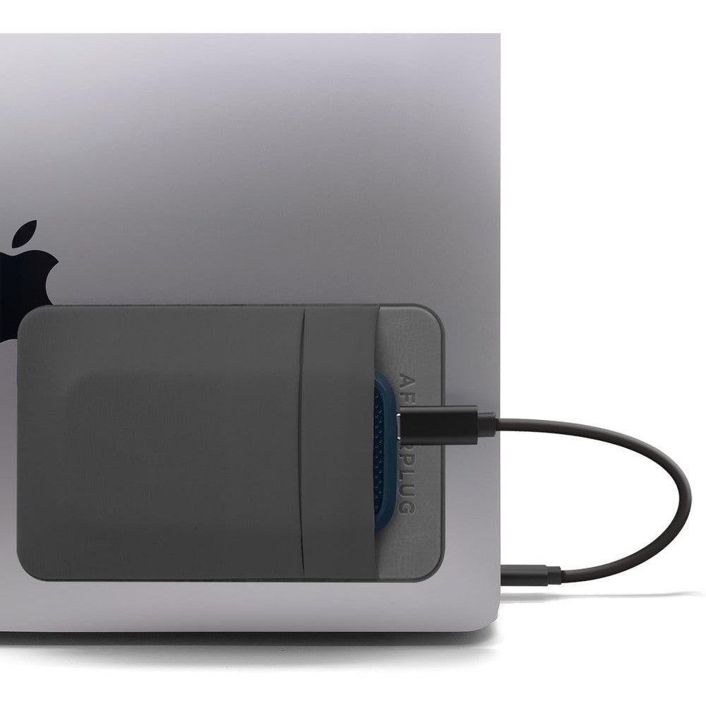 Afterplug two pocket adhesive hard drive holder for laptop front view in gray color