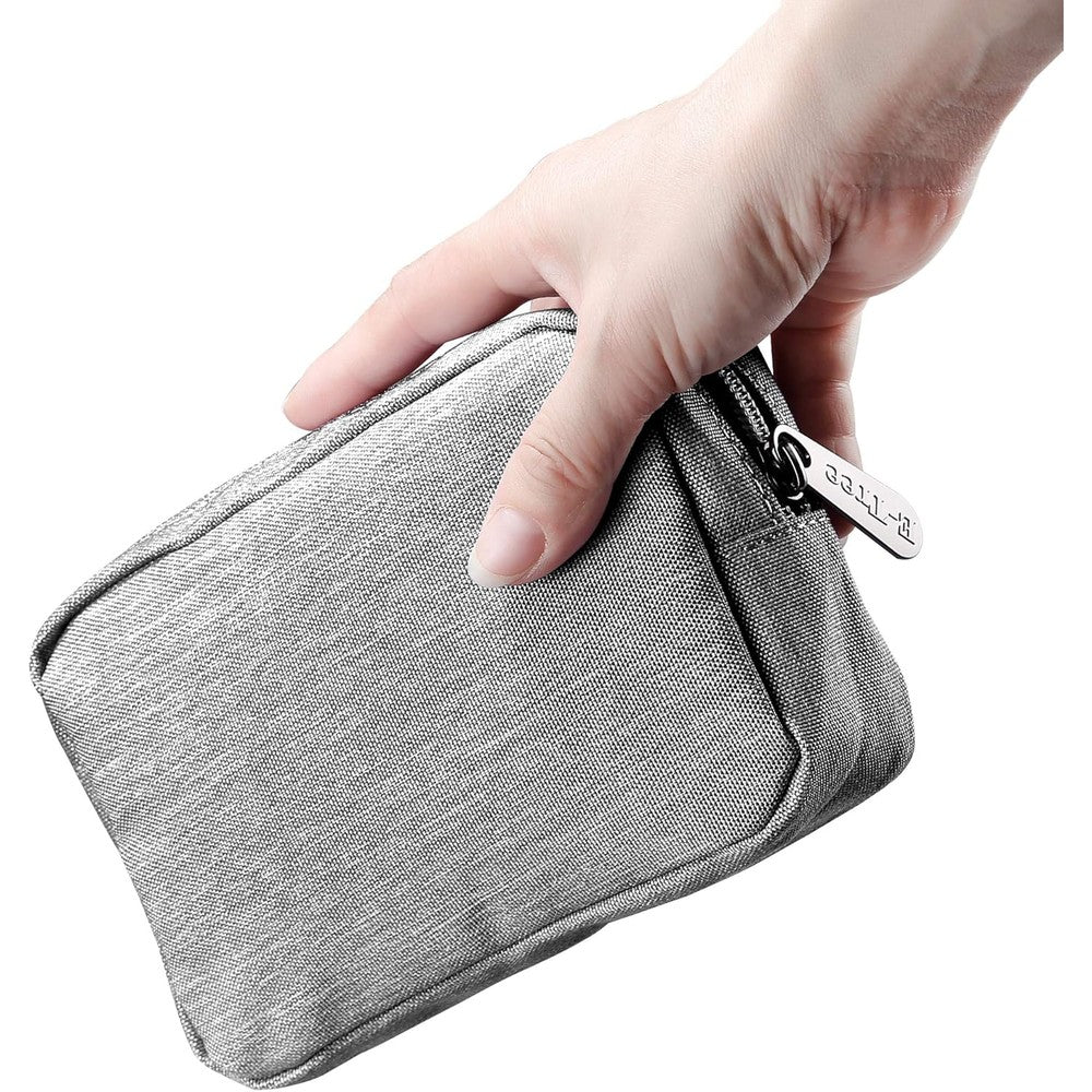 E-Tree small makeup bag front view showcasing grey canvas texture