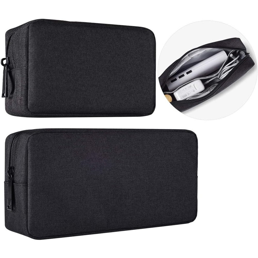 imComor Universal Electronics Accessories Case front view showing the dual-pack black canvas tech organizer pouches.